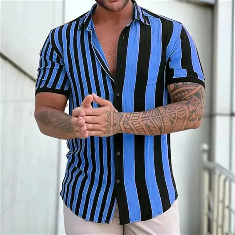 Men's Striped Shirts Short-Sleeve Summer Stripes Top in Big Man Sizes