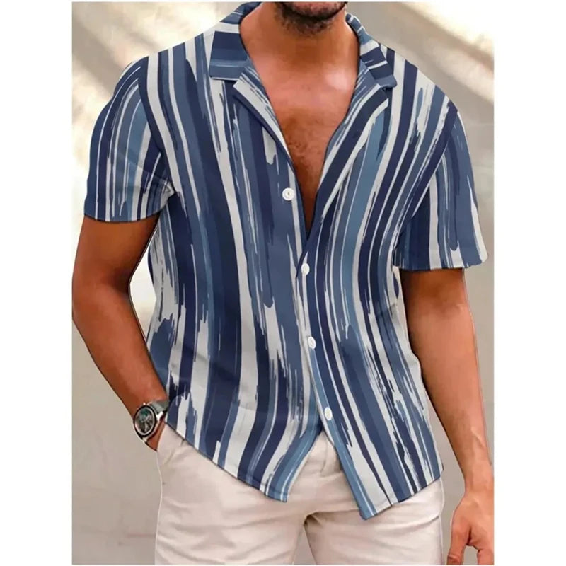 Men's Striped Shirts Short-Sleeve Summer Stripes Top in Big Man Sizes
