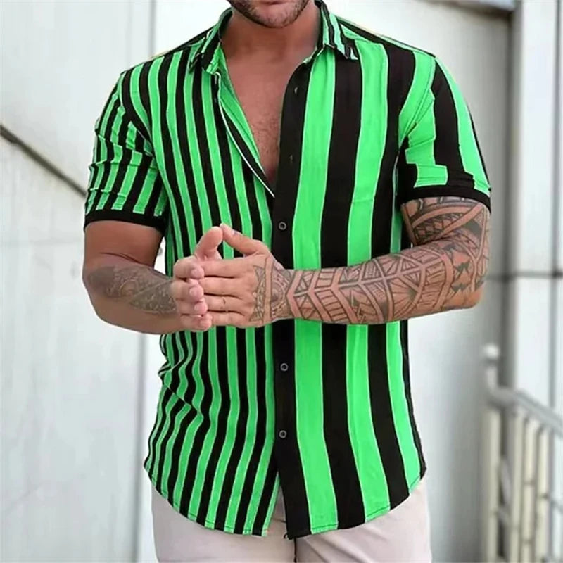 Men's Striped Shirts Short-Sleeve Summer Stripes Top in Big Man Sizes