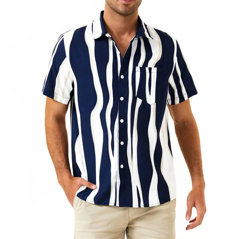Men's Striped Shirts Short-Sleeve Summer Stripes Top in Big Man Sizes