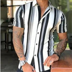 Men's Striped Shirts Short-Sleeve Summer Stripes Top in Big Man Sizes