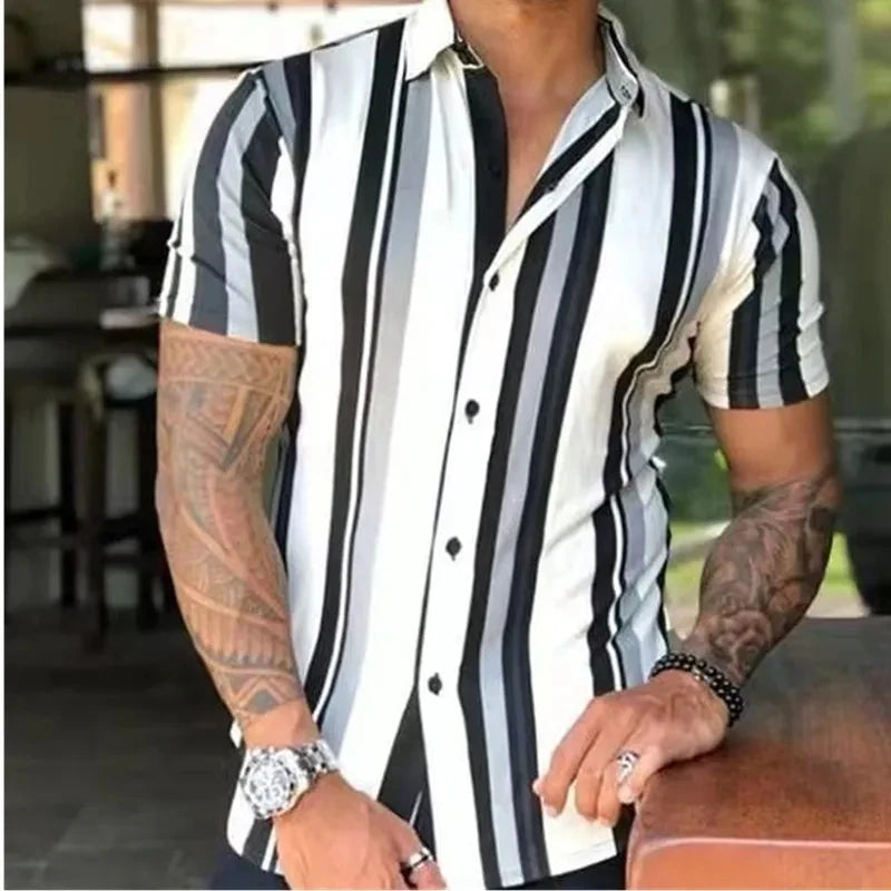 Men's Striped Shirts Short-Sleeve Summer Stripes Top in Big Man Sizes
