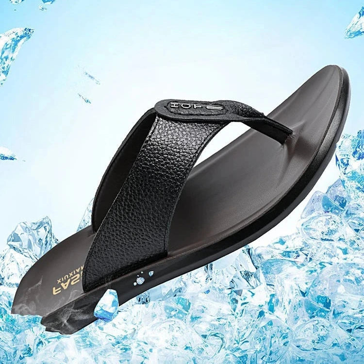 Men's Thongs Flip Flops High Quality Genuine Leather Summer Beach Sandals