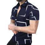 Men's Striped Geometric Short-Sleeve Shirt