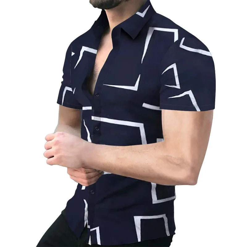 Men's Striped Geometric Short-Sleeve Shirt