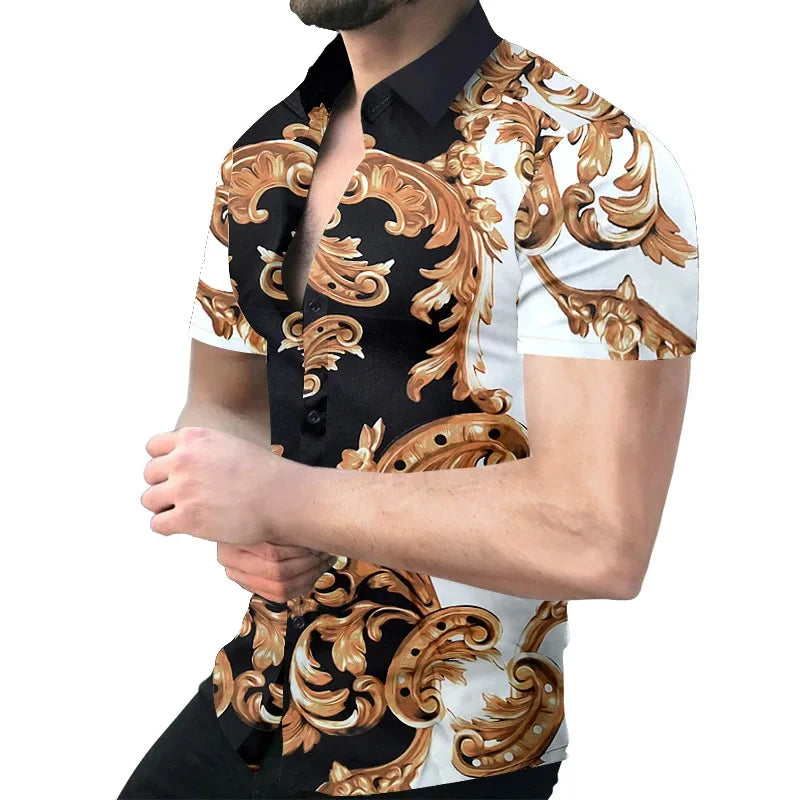 Men's Striped Geometric Short-Sleeve Shirt