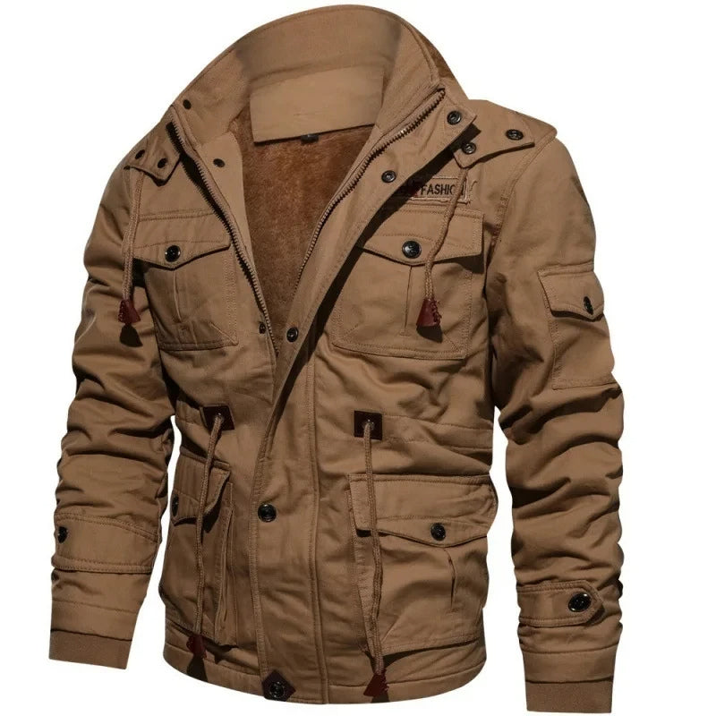 Aviator Design Pilot Bomber Jacket Men's Outwear Cargo Detachable Hood Coat