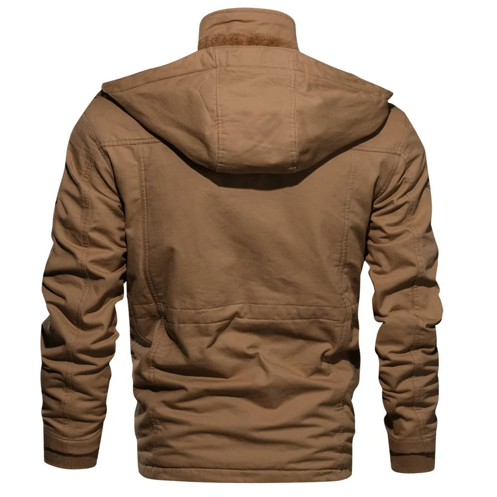 Aviator Design Pilot Bomber Jacket Men's Outwear Cargo Detachable Hood Coat
