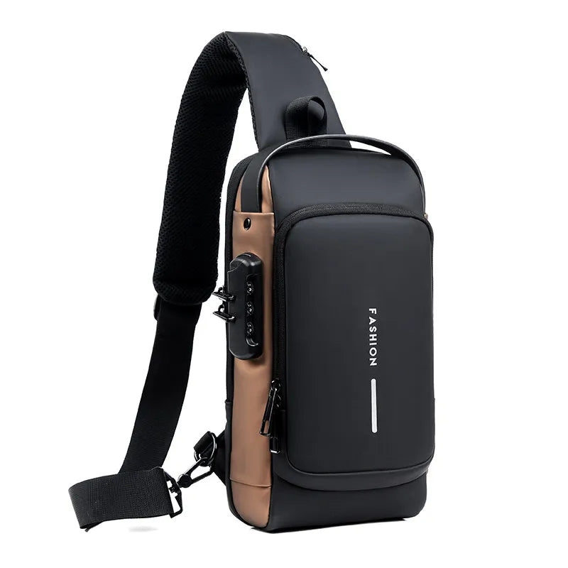 Travel Sling Bag Cross Body Backpack With Security Anti Theft Padlock & USB Charging Port