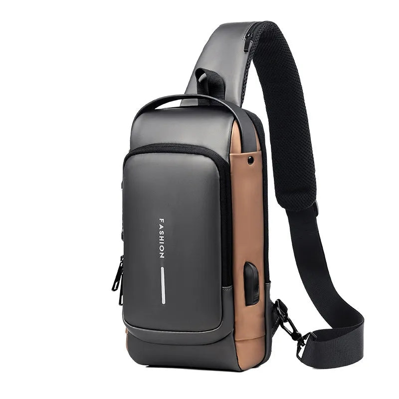 Travel Sling Bag Cross Body Backpack With Security Anti Theft Padlock & USB Charging Port