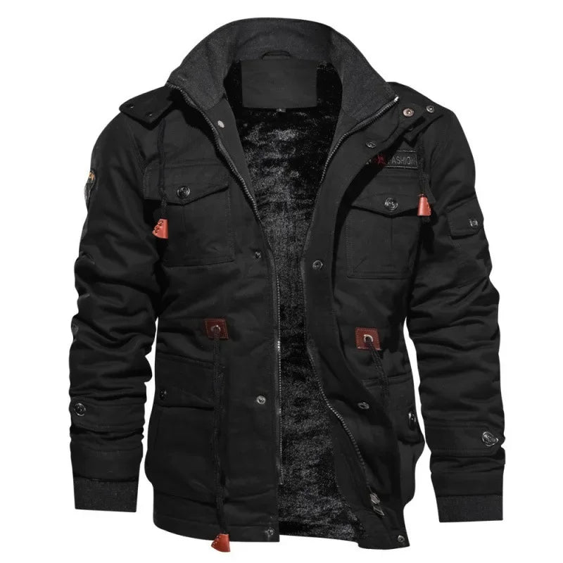 Aviator Design Pilot Bomber Jacket Men's Outwear Cargo Detachable Hood Coat