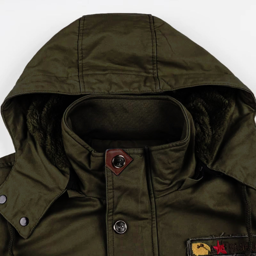 Aviator Design Pilot Bomber Jacket Men's Outwear Cargo Detachable Hood Coat