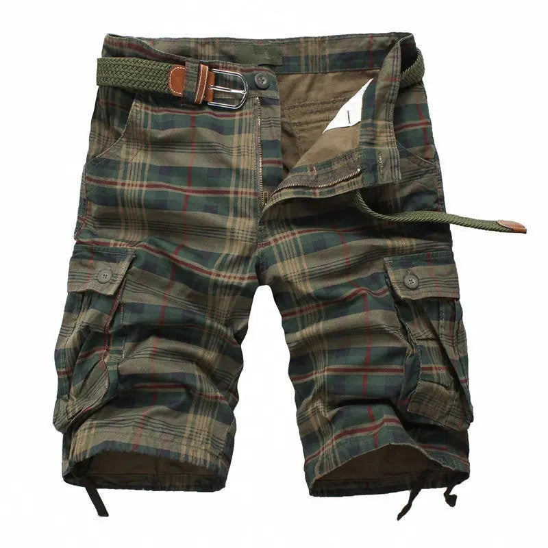 Men's Cargo Shorts Fashion Plaid Casual Bermuda Style