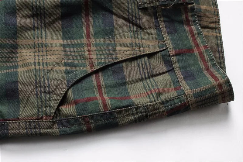 Men's Cargo Shorts Fashion Plaid Casual Bermuda Style