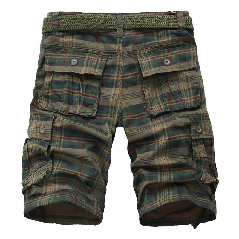 Men's Cargo Shorts Fashion Plaid Casual Bermuda Style