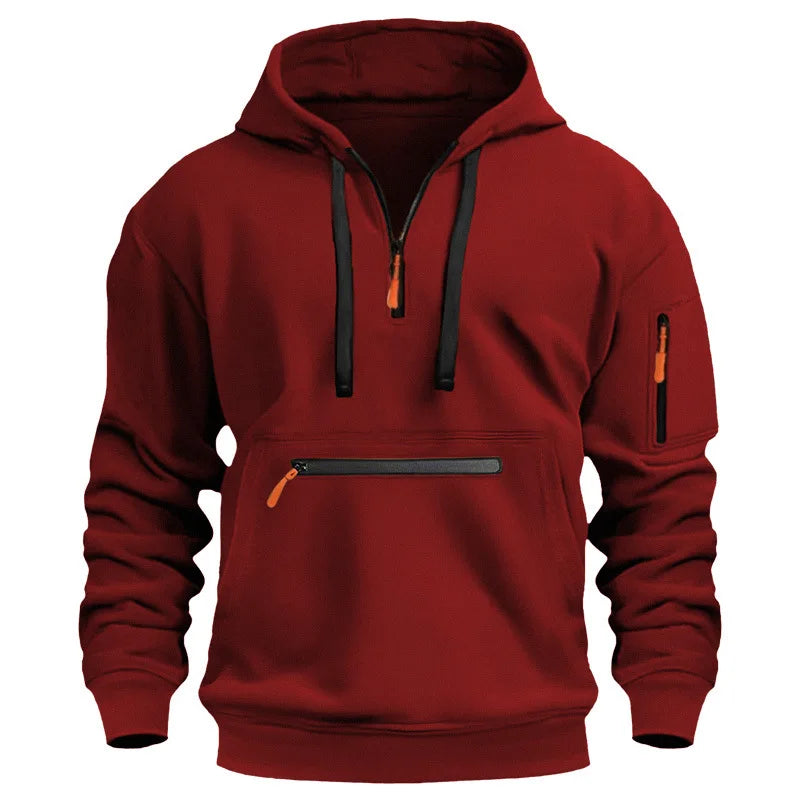 Men's Classic Comfort Hoodie With Zipper Pockets & Pull Rope