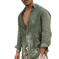 Men's Cotton Linen Long-Sleeve Shirt With Button Down Collar