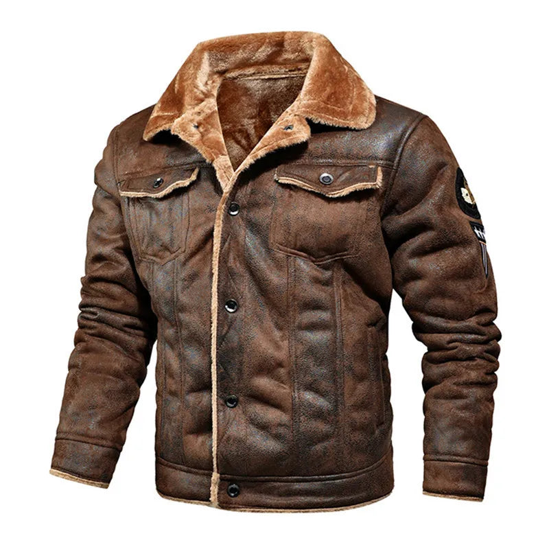 Men s Classic Motorcycle Jacket Warm Fleece Bomber Style New Fashion Streetwear