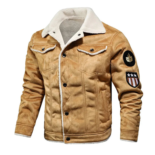 Mens Fashion Motorcycle Jacket Warm Fleece Bomber Style Streetwear
