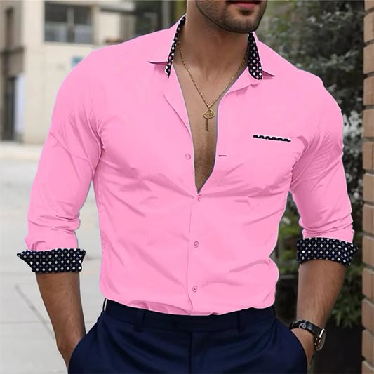 Mens Hot Trendy Fashion Stylish Shirt Long-Sleeved Soft Fabric Pink