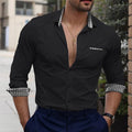 Solid Colour Men's Dress Shirt Chequered Accents