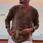 Men's Waffle Knit Top Frayed Edges Long Sleeve Casual Vintage Shirt