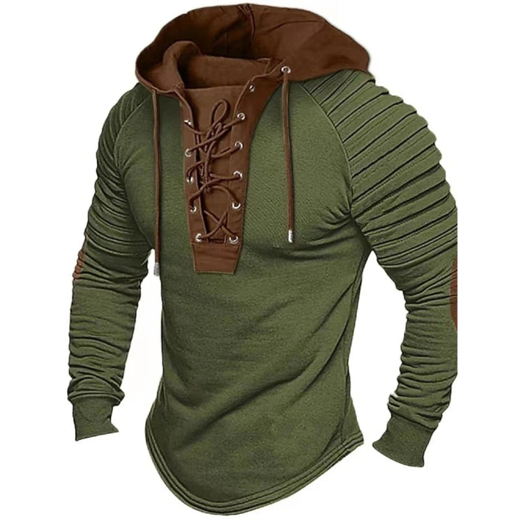 Men's Lace Up Pleated Shoulders Hoodie Top