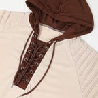 Lace Up Pleated Shoulders Seductive Pirate Hoodie With Elbow Patches