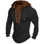 Lace Up Pleated Shoulders Seductive Pirate Hoodie With Elbow Patches