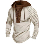 Lace Up Pleated Shoulders Seductive Pirate Hoodie With Elbow Patches