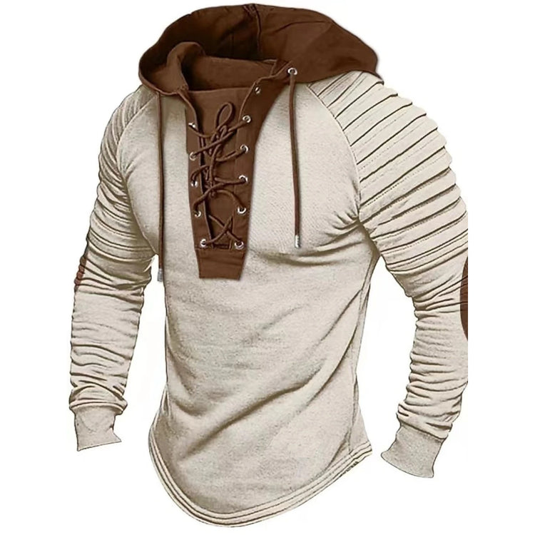 Men's Lace Up Pleated Shoulders Hoodie Top