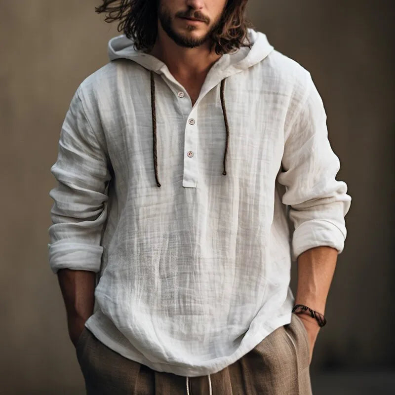 Men's Cotton Linen Hoodie Lightweight Pullover