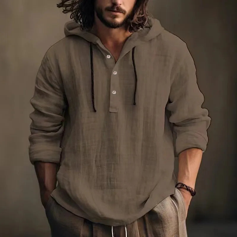 Men's Cotton Linen Hoodie Lightweight Pullover