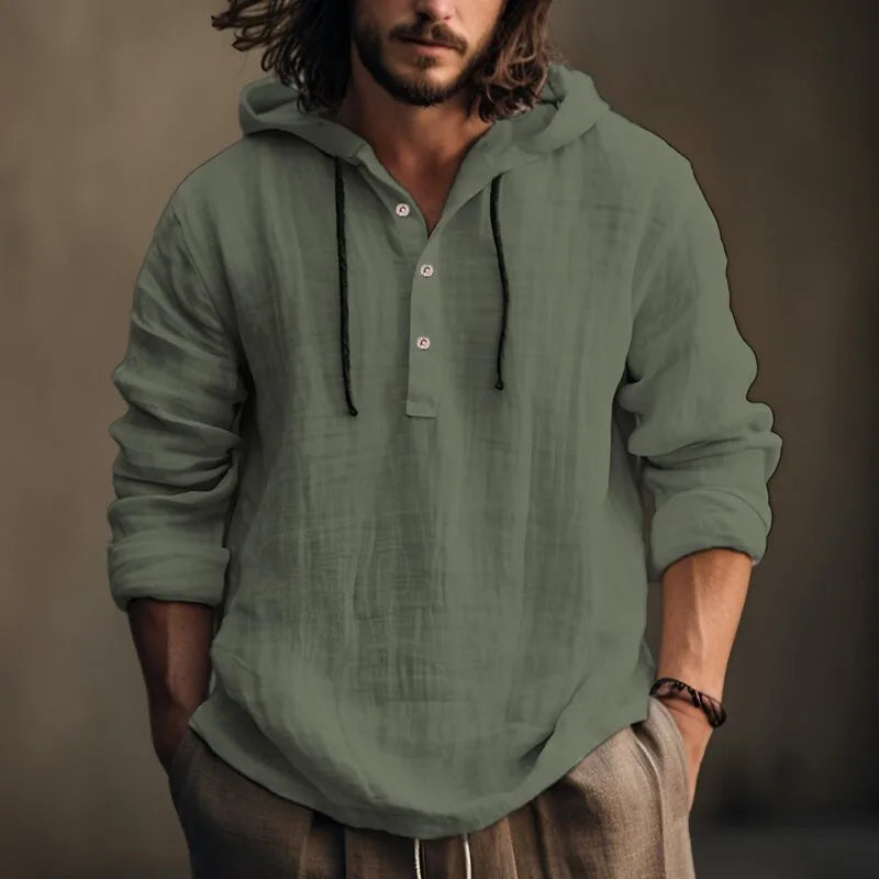 Men's Cotton Linen Hoodie Lightweight Pullover