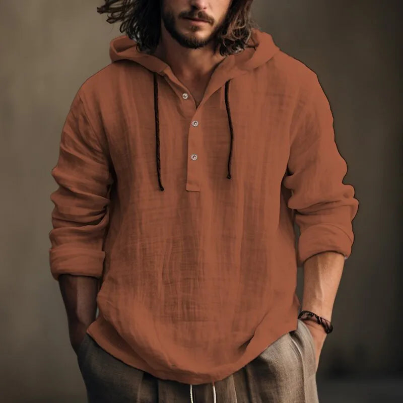 Men's Cotton Linen Hoodie Lightweight Pullover