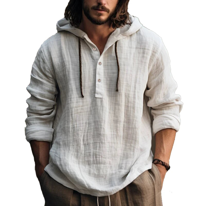 Men's Cotton Linen Hoodie Lightweight Pullover