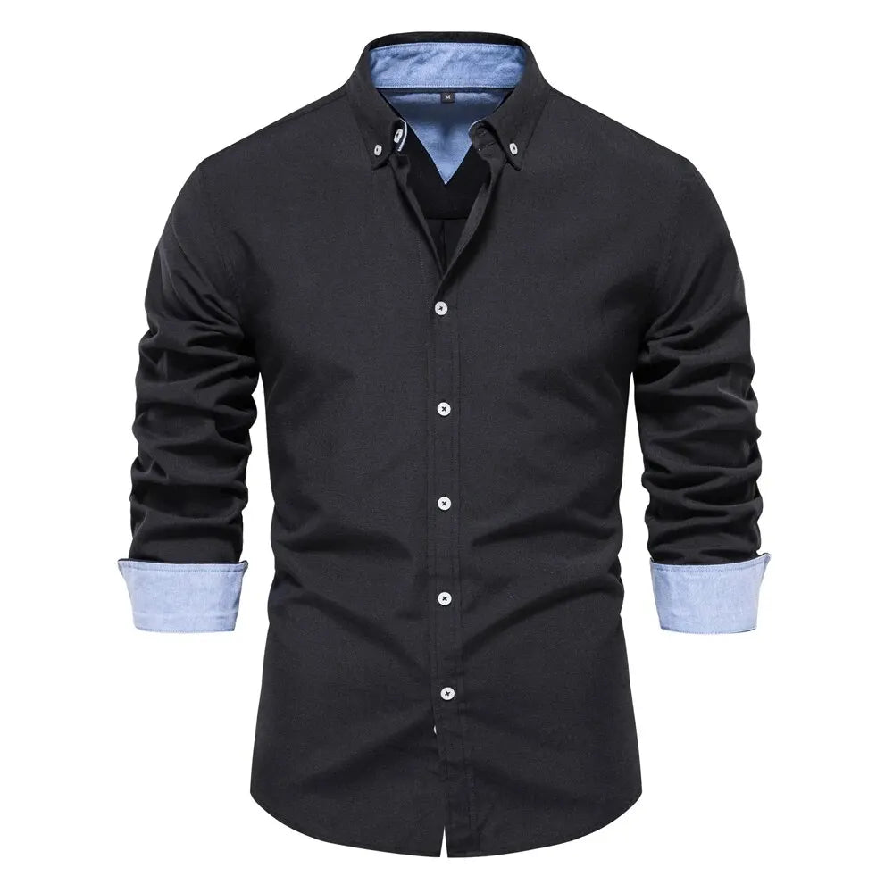 Men's Oxford Cotton Blend Shirt Long Sleeve Business Casual