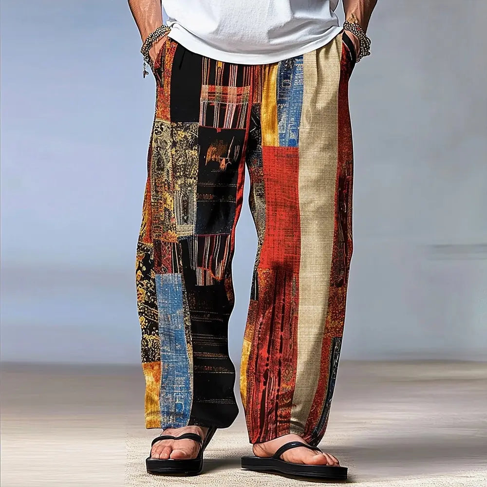 Men's Patchwork Pants | Loose Fit Casual Beach Resort Trousers