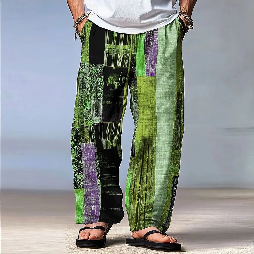 Men's Patchwork Pants | Loose Fit Casual Beach Resort Trousers