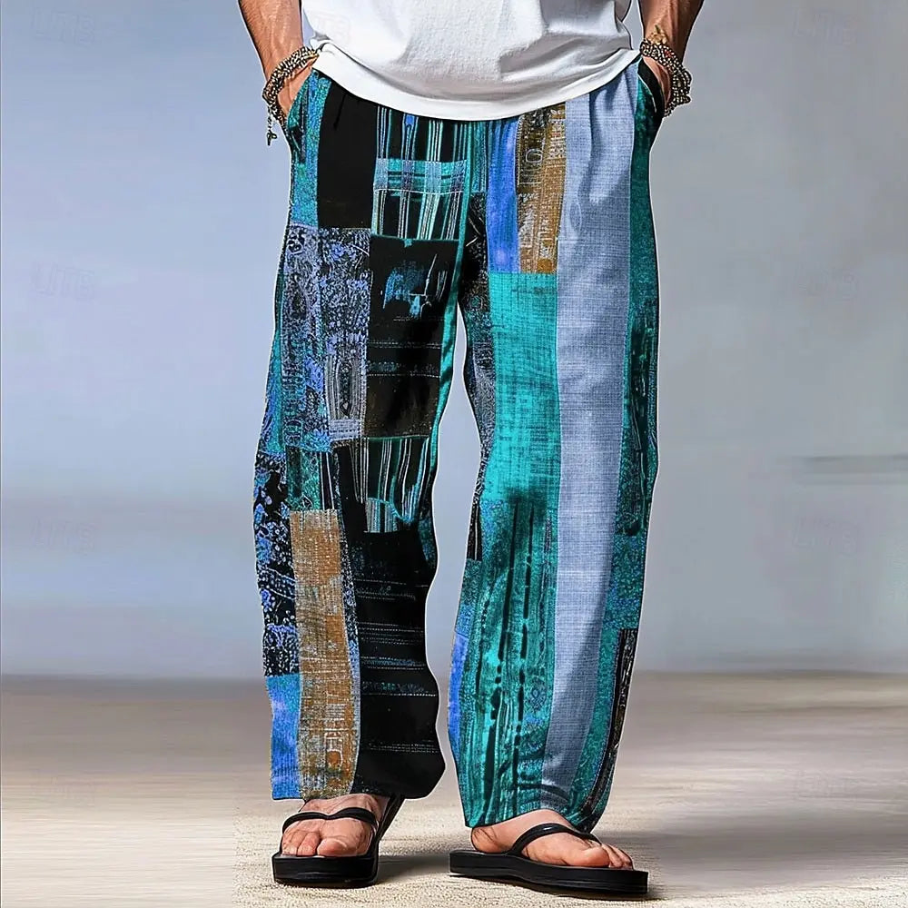 Men's Patchwork Pants | Loose Fit Casual Beach Resort Trousers