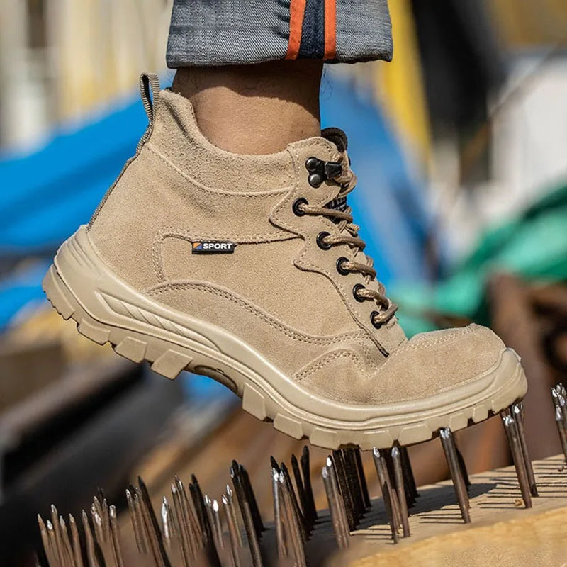 Men's Safety Work Boots Lightweight Stab-Proof Suede Leather