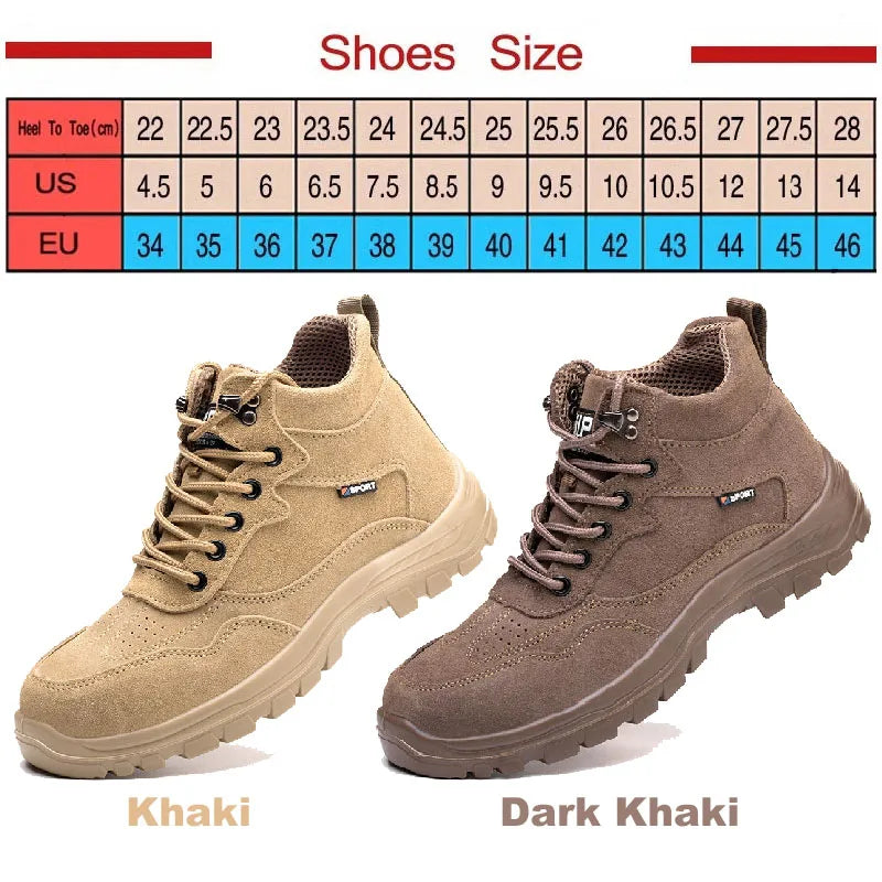 Men's Safety Work Boots Lightweight Stab-Proof Suede Leather