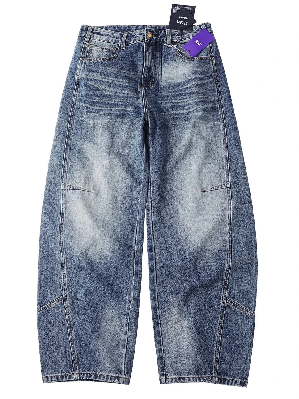 Men's Vintage Loose Baggy Barrel Leg Jeans With Seam Detailing