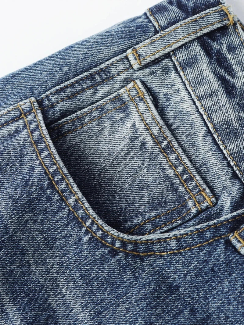 Men's Vintage Loose Baggy Jeans Wide-Leg With Seam Detailing