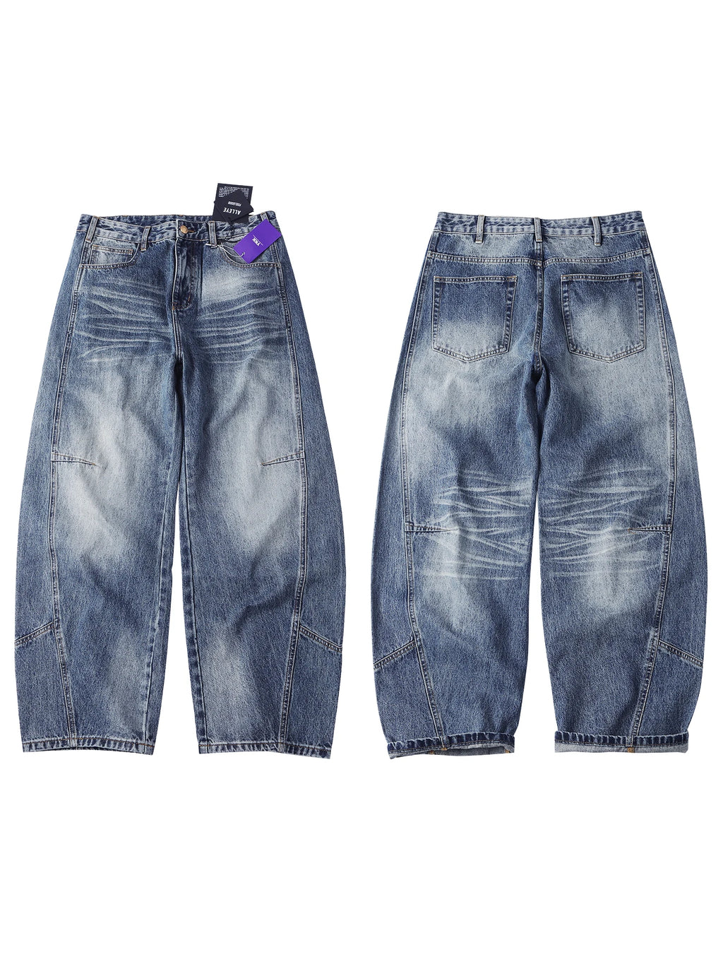 Men's Vintage Loose Baggy Barrel Leg Jeans With Seam Detailing