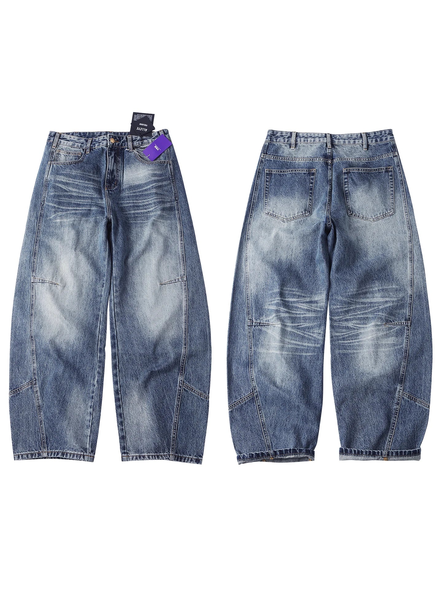 Men's Vintage Loose Baggy Jeans Wide-Leg With Seam Detailing