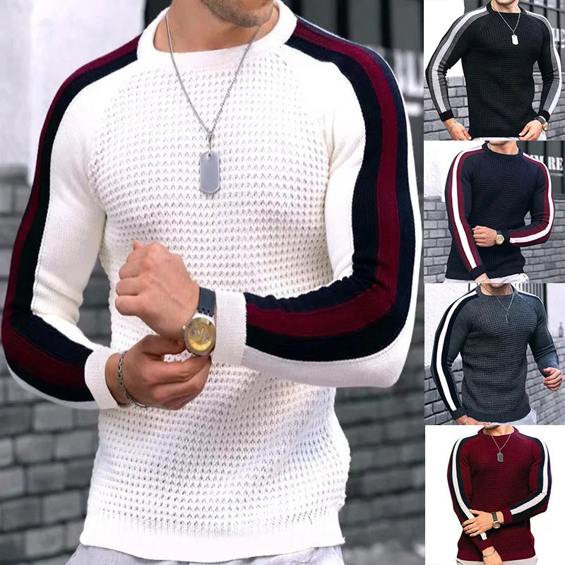 Modern Casual Waffle Knitted Designer Sweater Long Sleeve Pulllover T-shirt