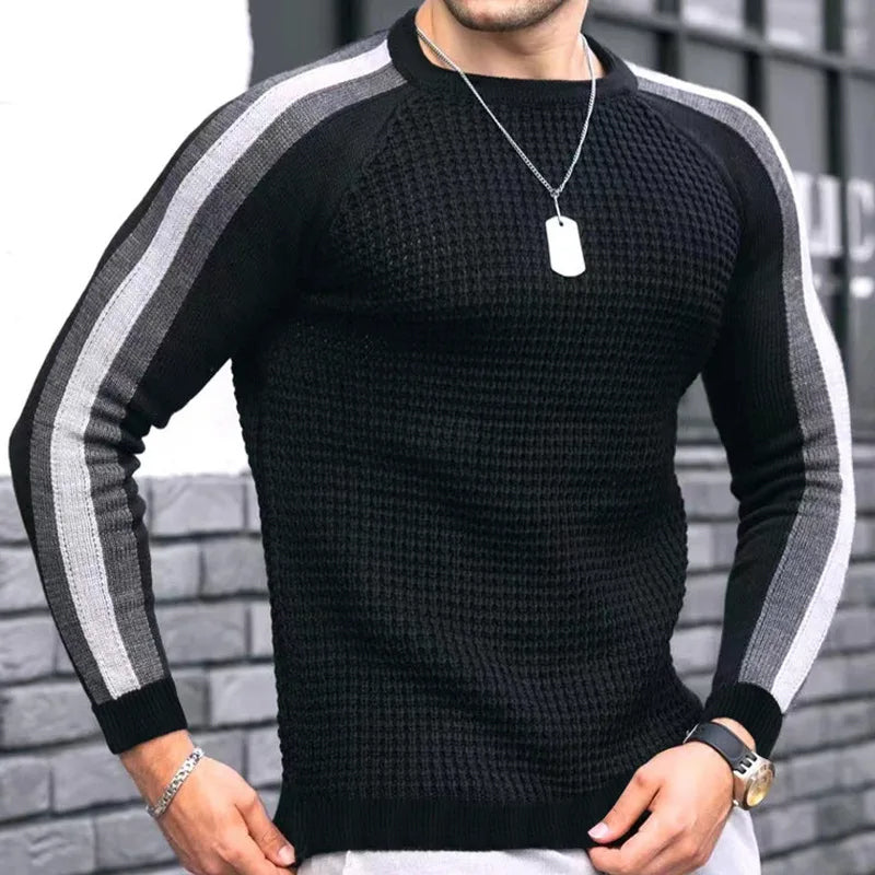 Modern Casual Waffle Knitted Designer Sweater Long Sleeve Pulllover T-shirt