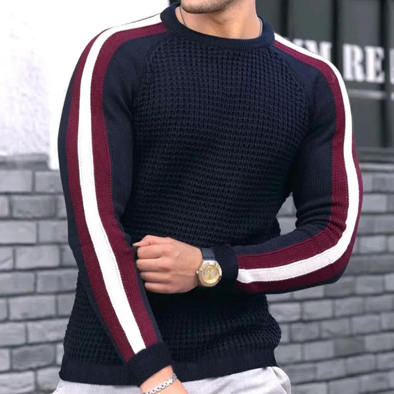 Modern Casual Waffle Knitted Designer Sweater Long Sleeve Pulllover T-shirt