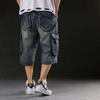 Men's Baggy Long Cargo Denim Shorts Wide Leg Big Man Plus Sizes